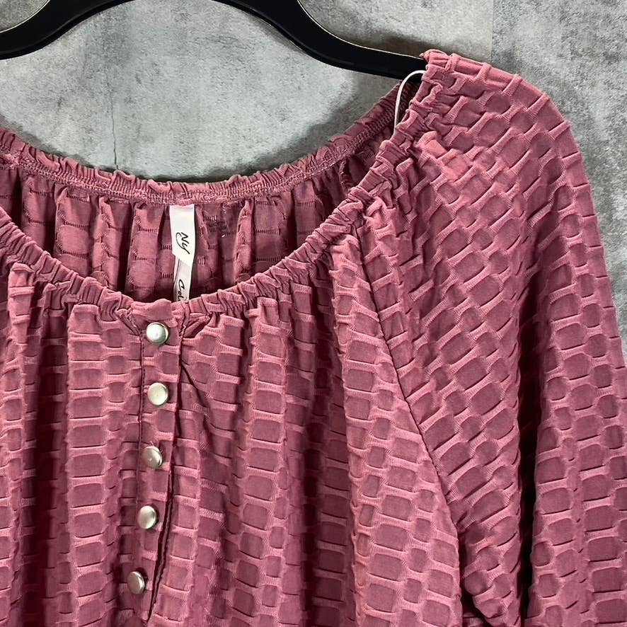 NY COLLECTION Women's Mauve Honeycomb Half-Zip 3/4 Sleeve Henley Top SZ L
