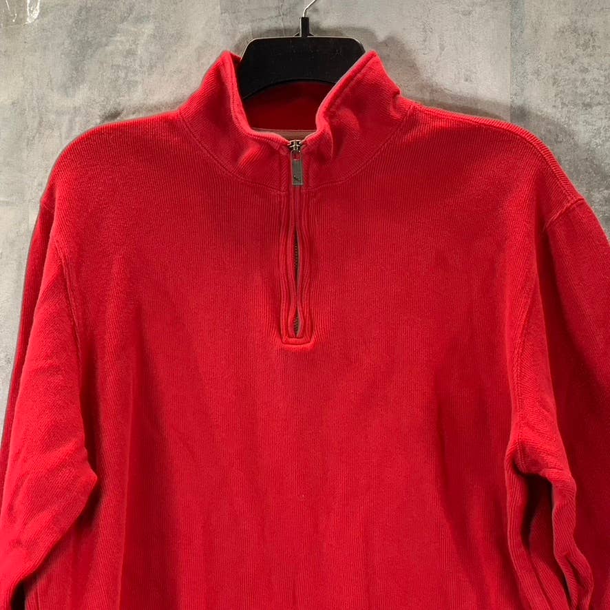 EDDIE BAUER Men's Red Quarter-Zip Cotton Pullover Sweater SZ M