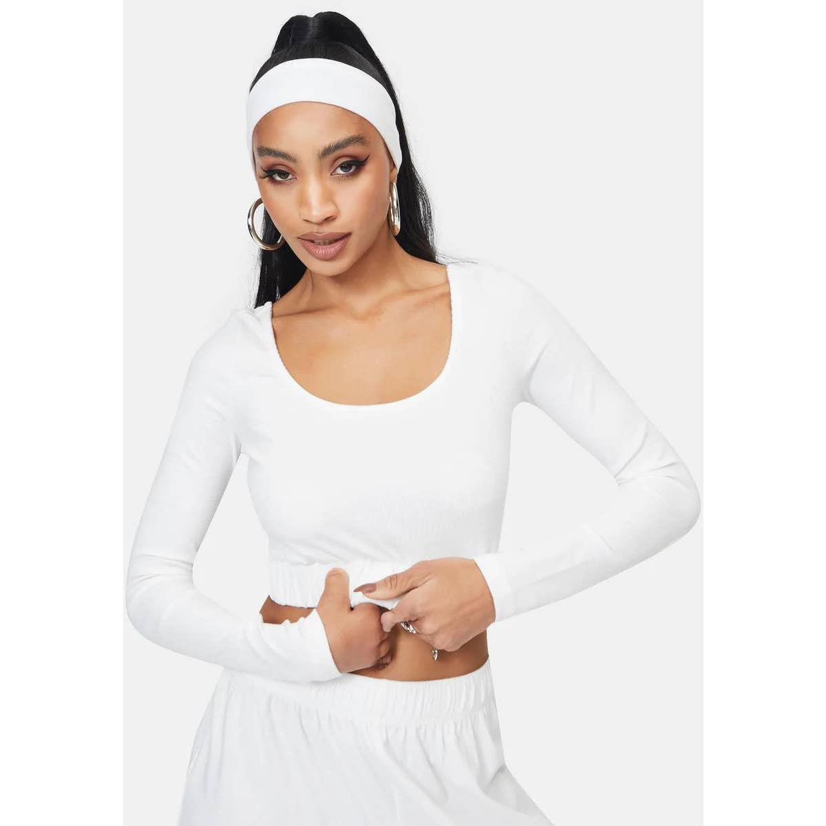 4TH & RECKLESS Women's White Plain Robyn Rib Scoopneck V-Back Knit Top SZ L