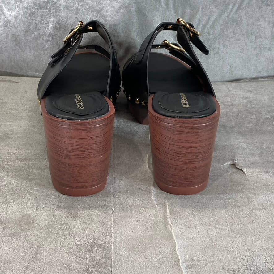 BCBGENERATION Women's Black Faux-Leather Yolanda Peep-Toe Clog Sandals SZ 9.5