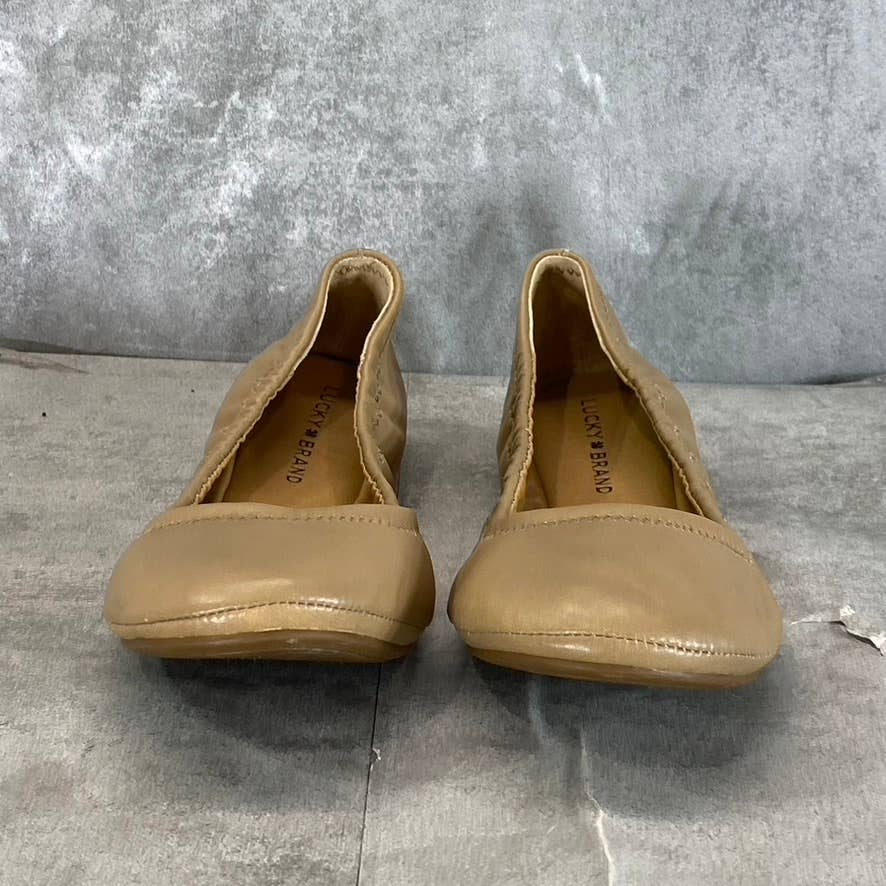 LUCKY BRAND Women's Light Cognac Leather Emmie Ballet Slip-On Flats SZ 8