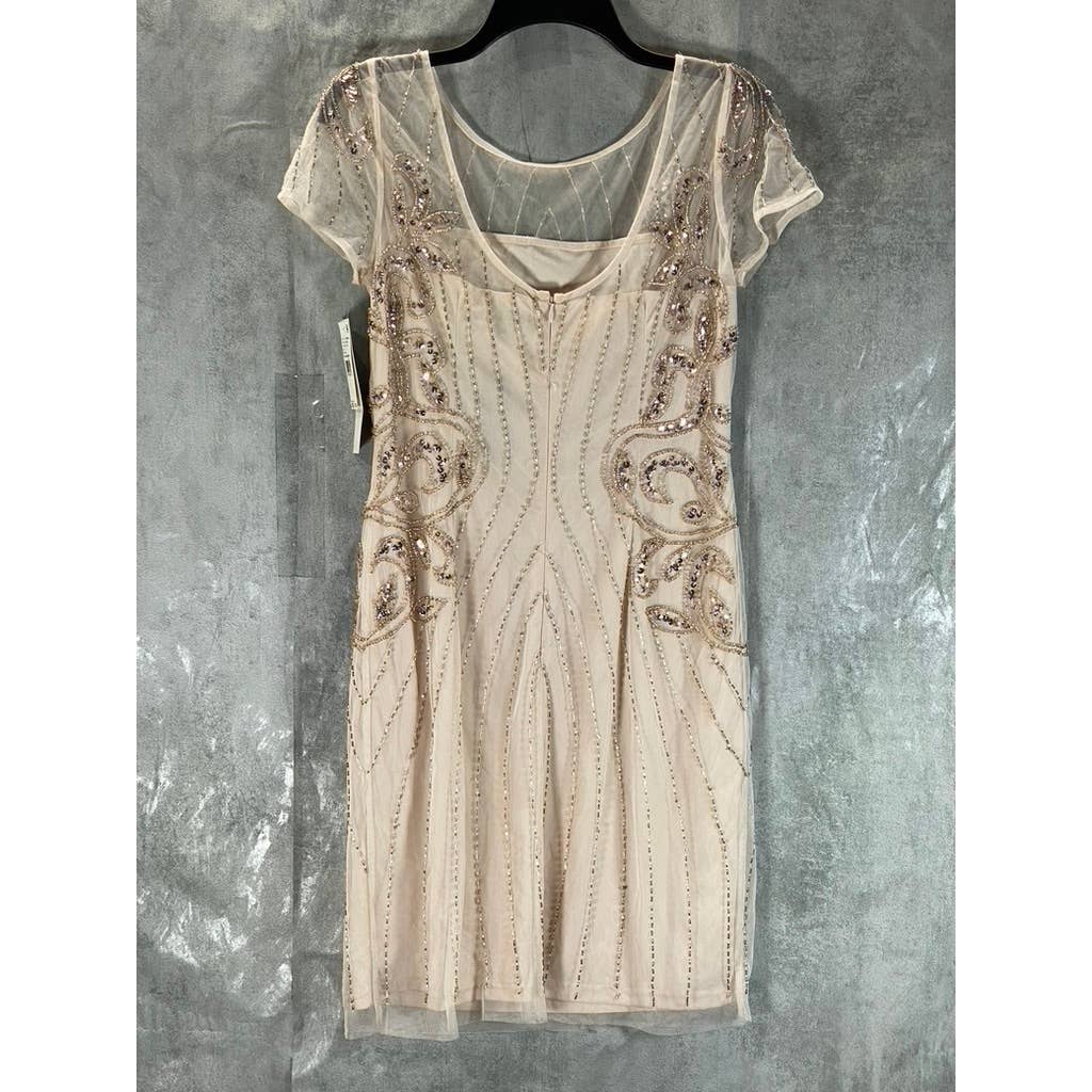 PAPELL STUDIO By ADRIANNA PAPELL Women's Flaxen Illusion Beaded Mini Dress SZ 6