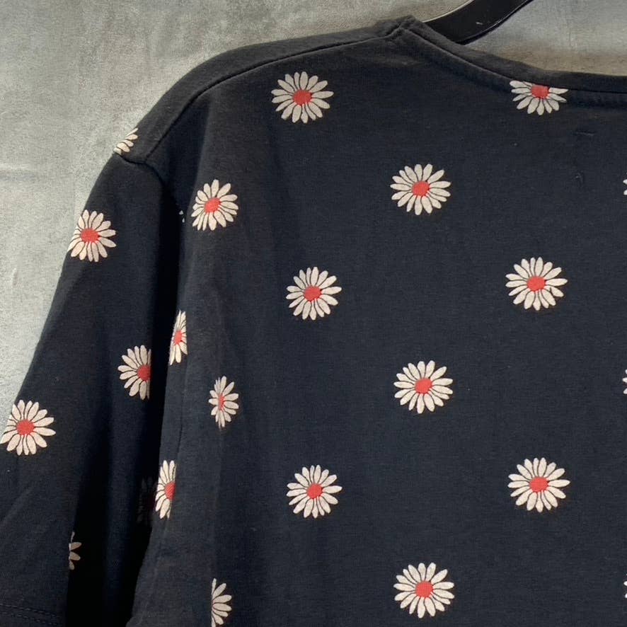 ZARA MAN Men's Black Daisy Print Crewneck Short-Sleeve T-Shirt SZ L