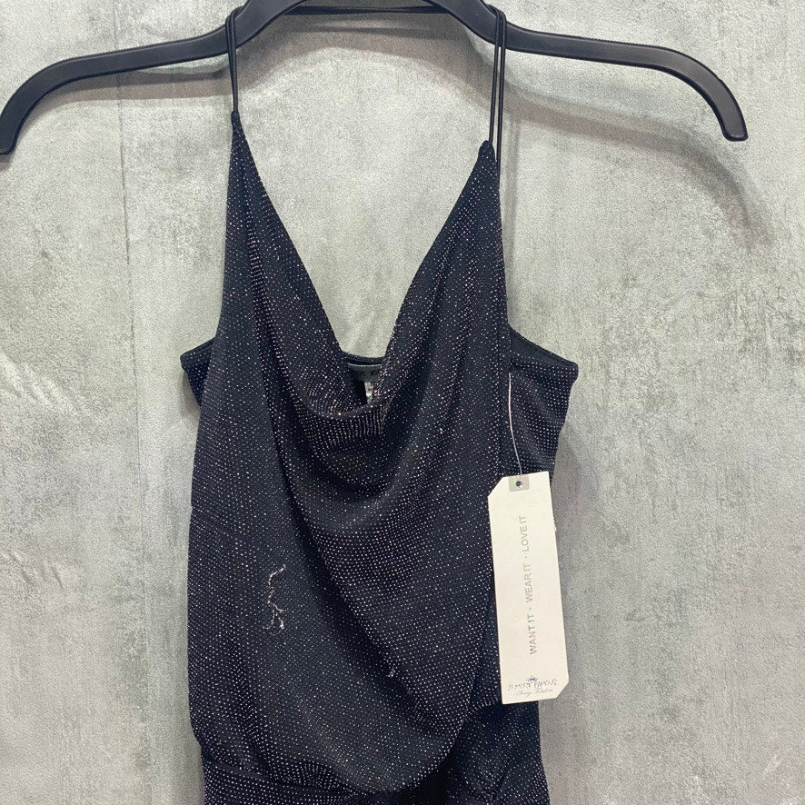 ALMOST FAMOUS Junior's Black Metallic Cowelneck Bodycon Pullover Mini Dress SZ XS (00-1/2)