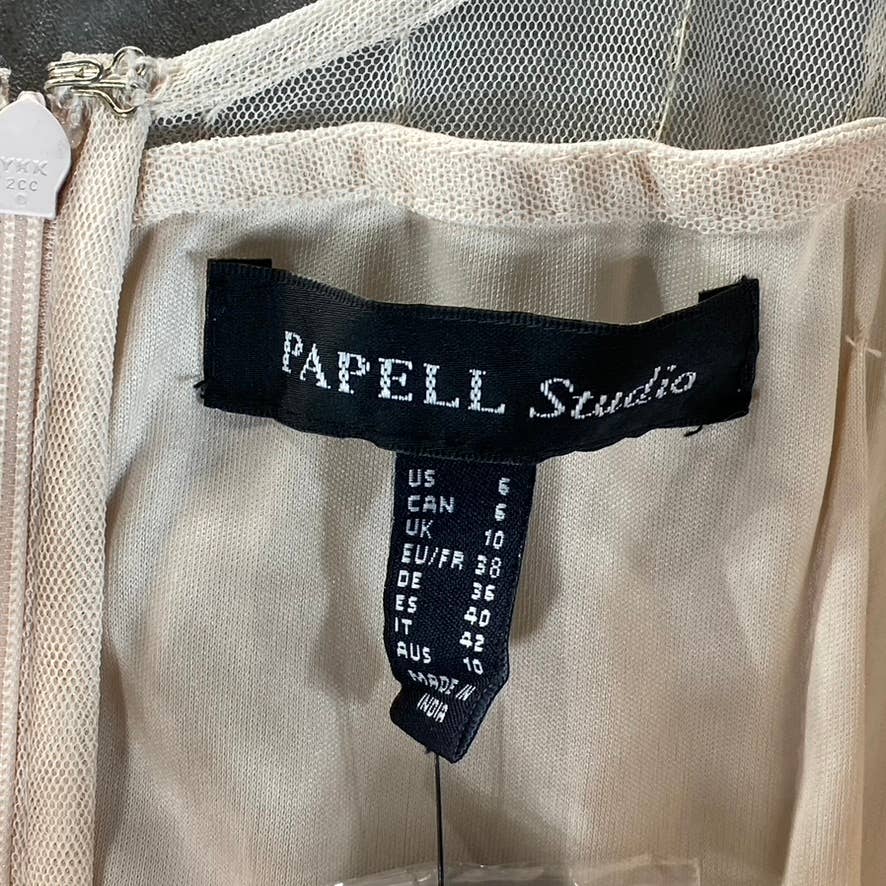 PAPELL STUDIO By ADRIANNA PAPELL Women's Flaxen Illusion Beaded Mini Dress SZ 6