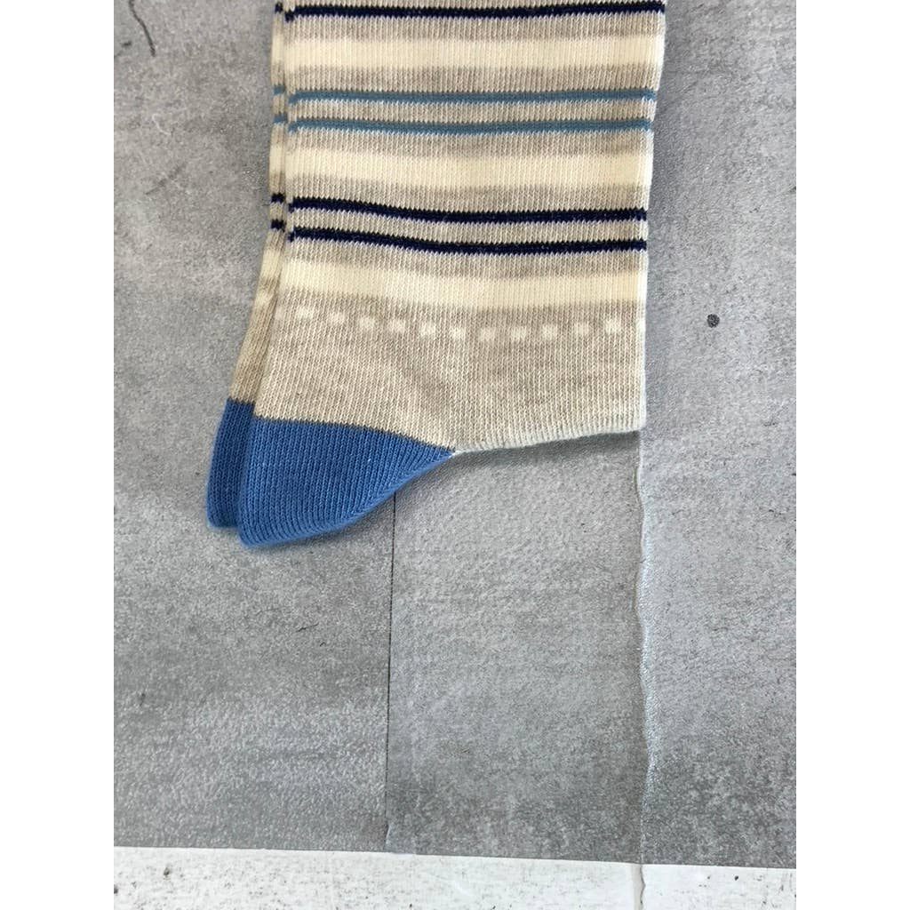 Sun + Stone Men's Blue/Tan Deer Fair Isle Fleece-Lined Crew Single Sock SZ 10-13