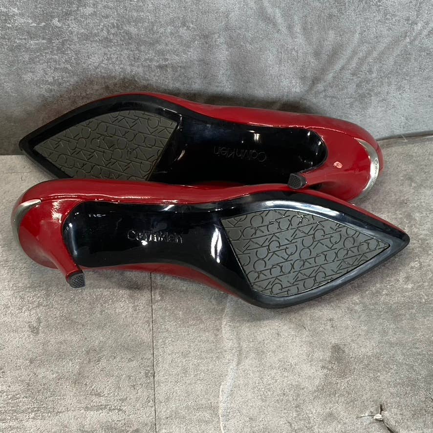 CALVIN KLEIN Women's Crimson Red Leather Gayle Pointed-Toe Classic Pumps SZ 6.5