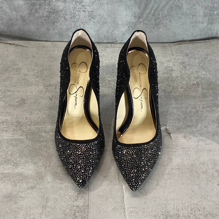 JESSICA SIMPSON Women's Black Wayva Rhinestone Pointed-Toe Pumps SZ 5.5