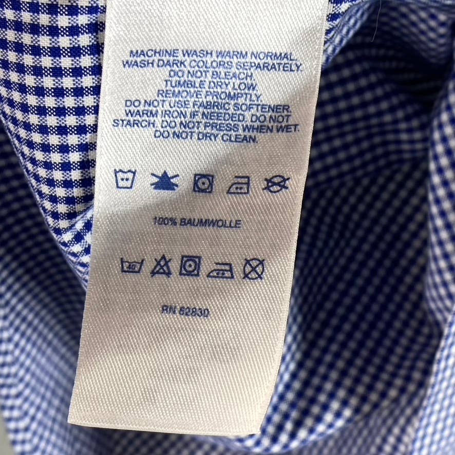 LANDS' END Men's Rich Sapphire Check No-Iron Supima Pinpoint Shirt SZ 15.5/32