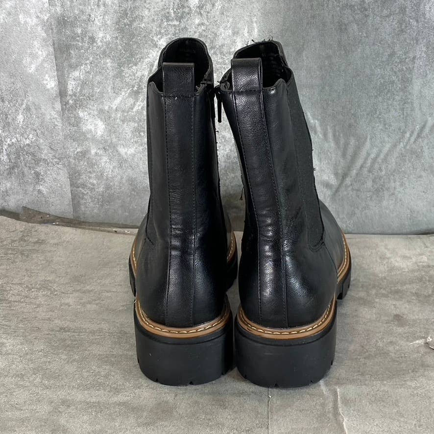 SUN+STONE Women's Black Faux-Leather Burklee Round-Toe Side-Zip Boots SZ 9