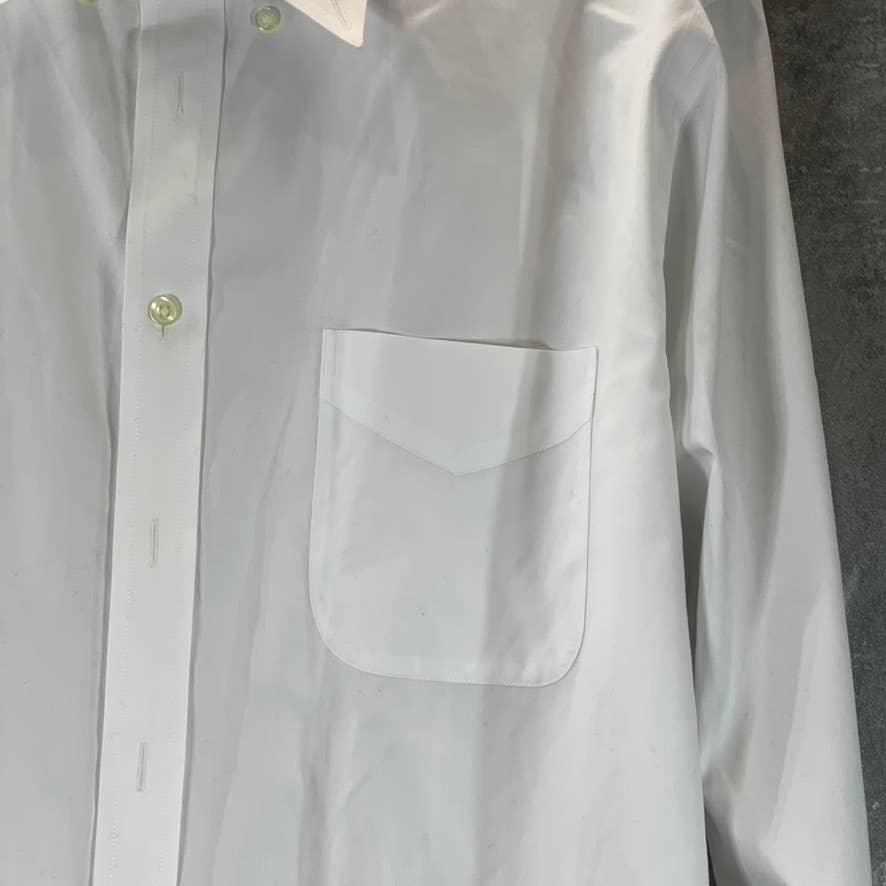 PAUL FREDRICK Men's White Non-Iron Cotton Pinpoint Solid Dress Shirt SZ 16-32