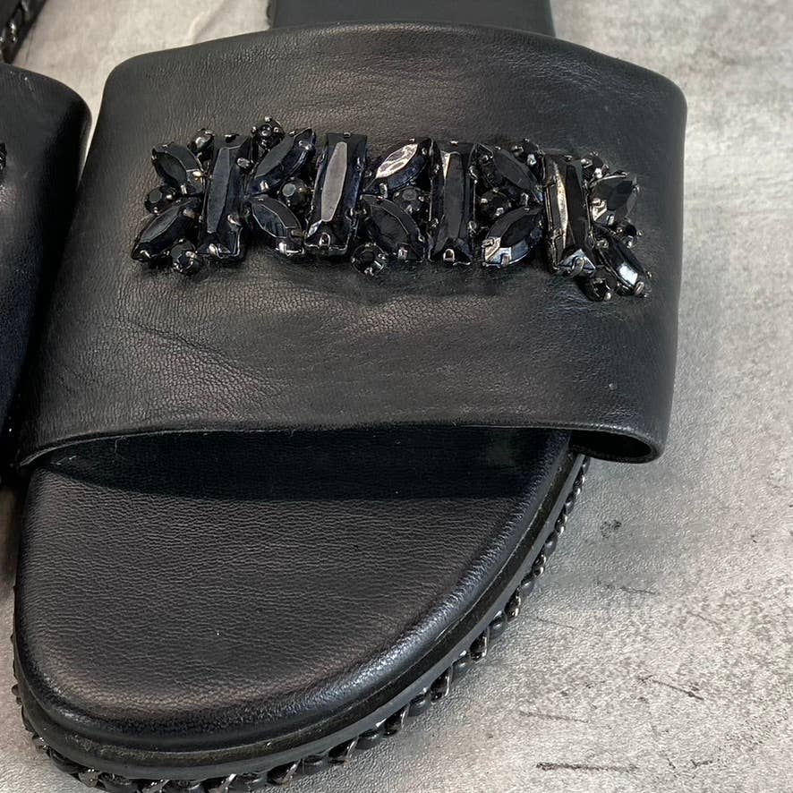 KARL LAGERFELD PARIS Women's Black Rhinestone Bijou Slide Sandals SZ 11
