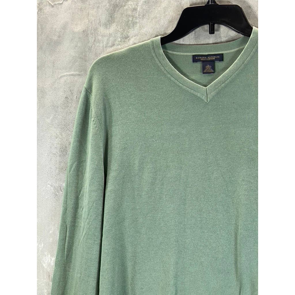 BANANA REPUBLIC Men's Green Silk Cashmere V-Neck Pullover Sweater SZ L