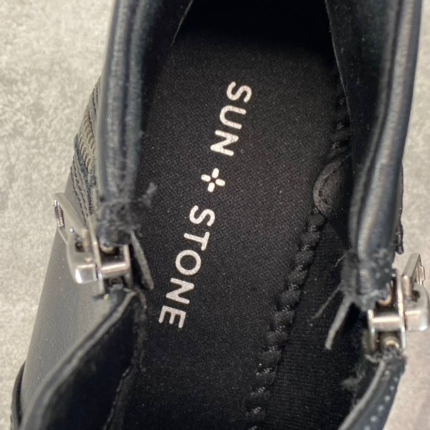 SUN+STONE Women's Black Abby Double-Zip Memory Foam Block-Heel Booties SZ 6