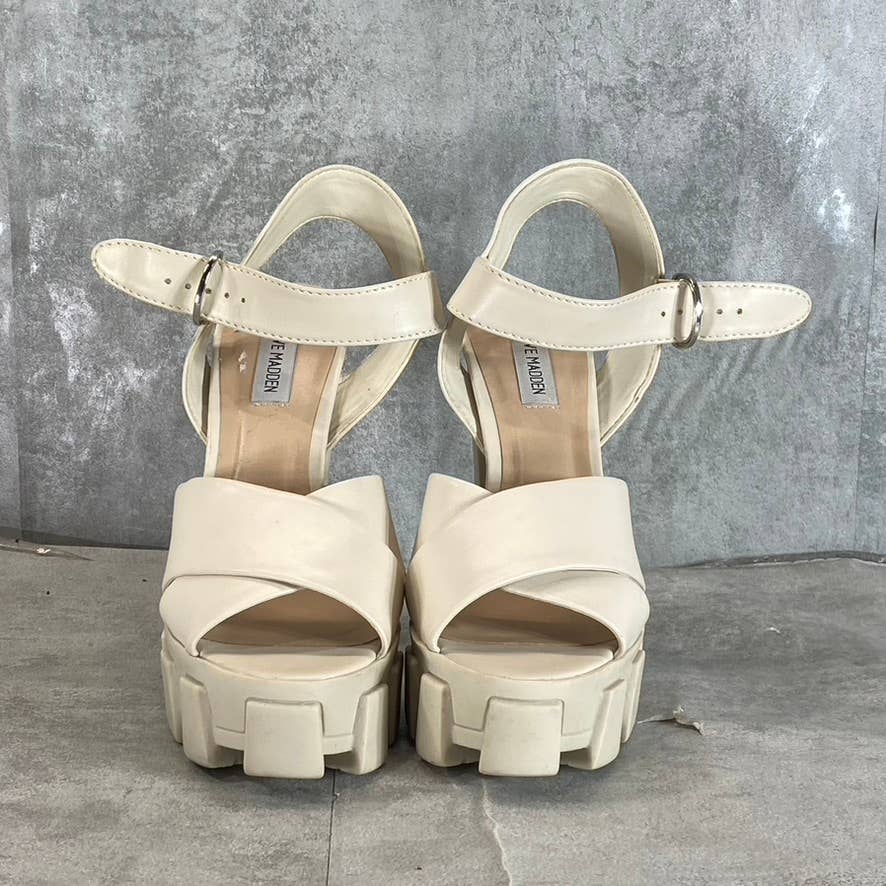 STEVE MADDEN Women's Beige Roxi Mega Lug Sole Platform High-Heel Sandals SZ 9