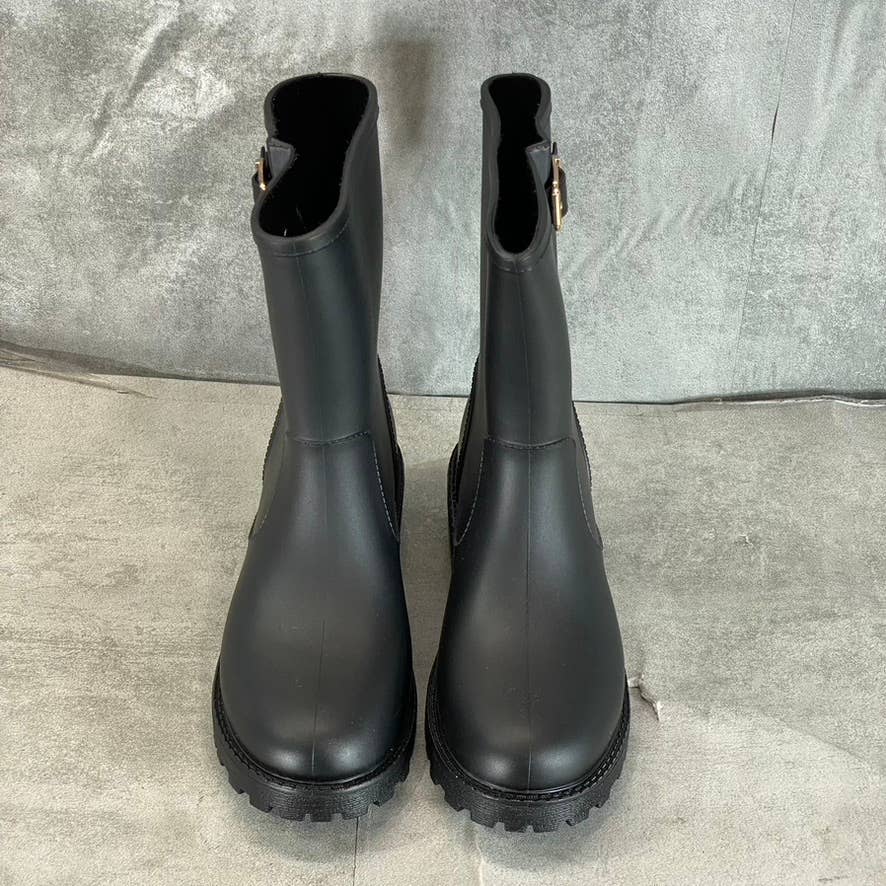 STYLE & CO Women's Black Millyy Buckled Cold-Weather Slip-On Rain Boots SZ 6