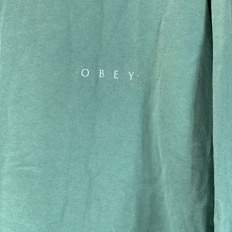 OBEY GIANT Men's Army Green Crewneck Logo Long-Sleeve T-Shirt SZ M
