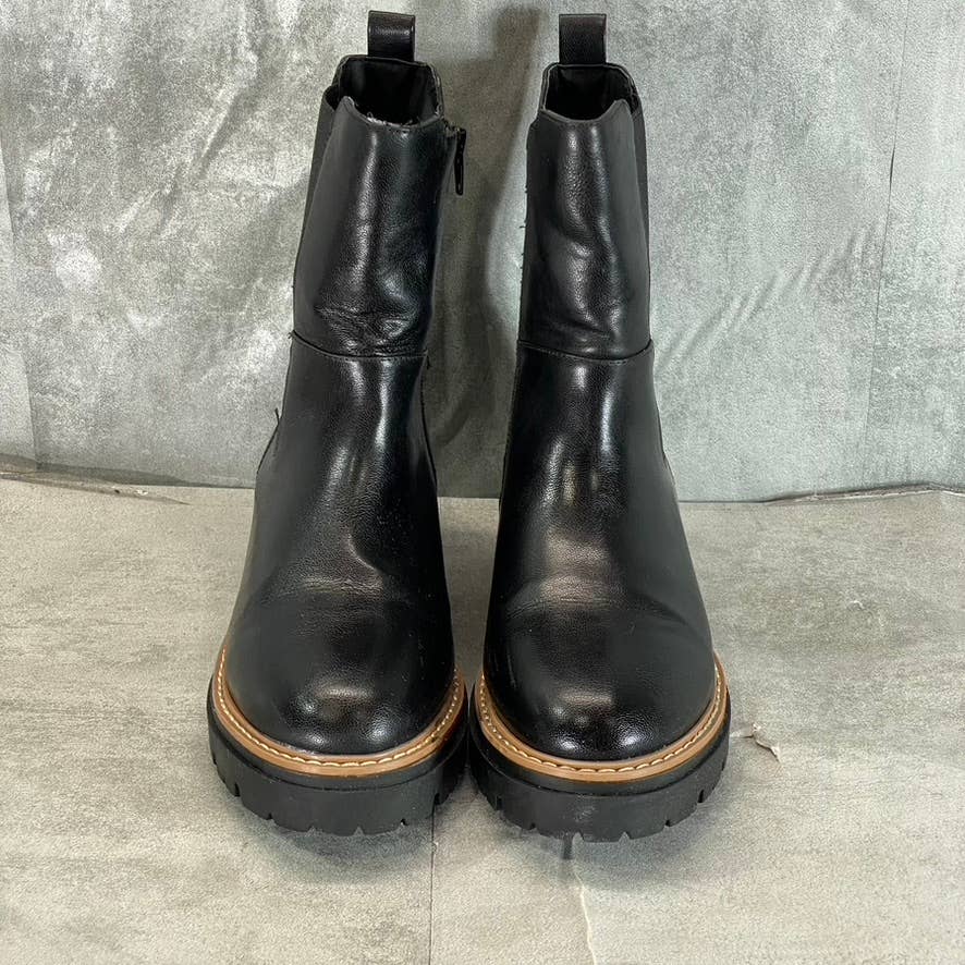 SUN+STONE Women's Black Faux-Leather Burklee Round-Toe Side-Zip Boots SZ 9