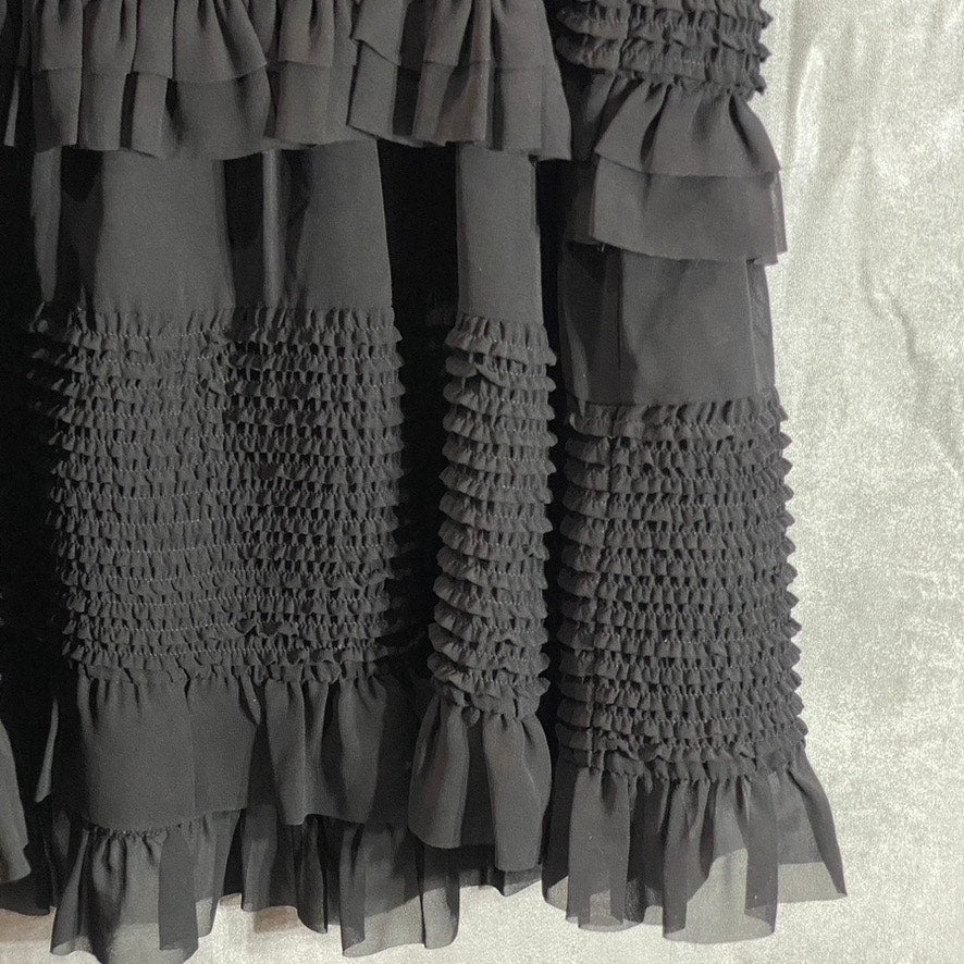ALLSAINTS Women's Black Sanse Thin-Strap Smocked Tulle-Ruffle Mini Dress SZ 2
