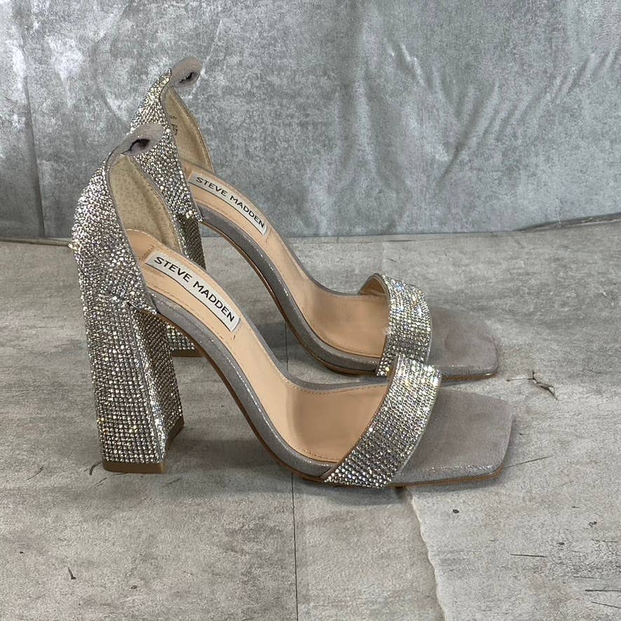 STEVE MADDEN Women's Silver Rhinestone Tiaa Two-Piece Dress Sandals SZ 6
