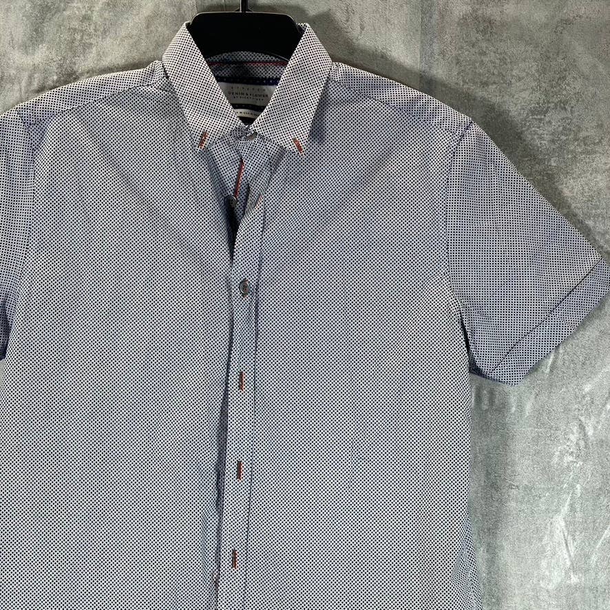 DENIM & FLOWER By Ricky Singh Men's White Printed Slim-Fit Stretch Shirt SZ M
