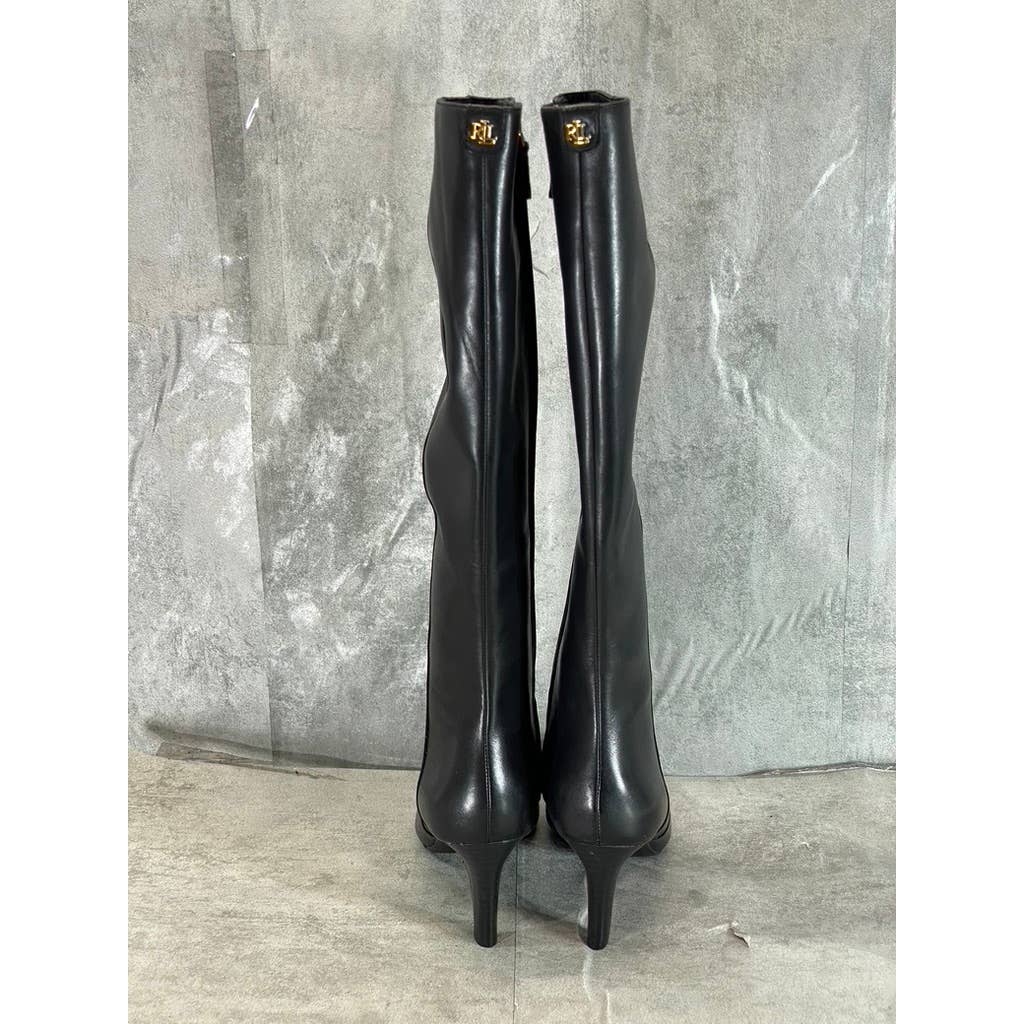 LAUREN RALPH LAUREN Women's Black Leather Caelynn High-Heel Tall Dress Boots SZ8