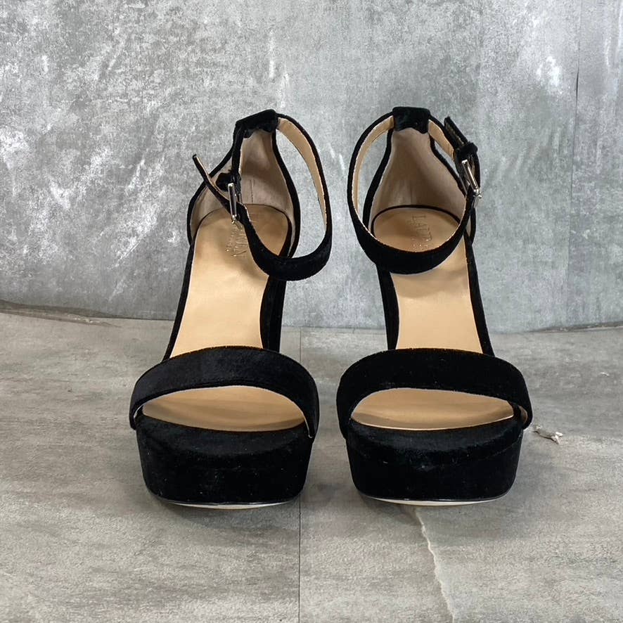 LAUREN RALPH LAUREN Women's Black Faux Suede Sylvia Ankle-Strap Sandals SZ 8.5