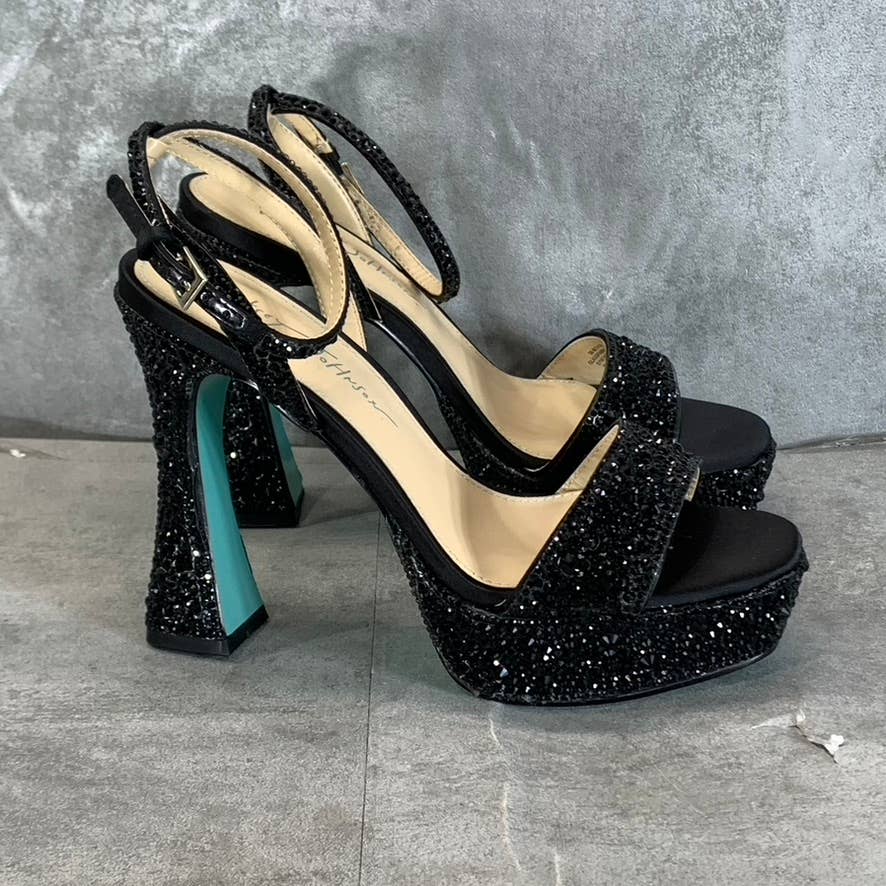 BLUE By Betsey Johnson Women's Black Beth Rhinestone Platform Sandals SZ 7
