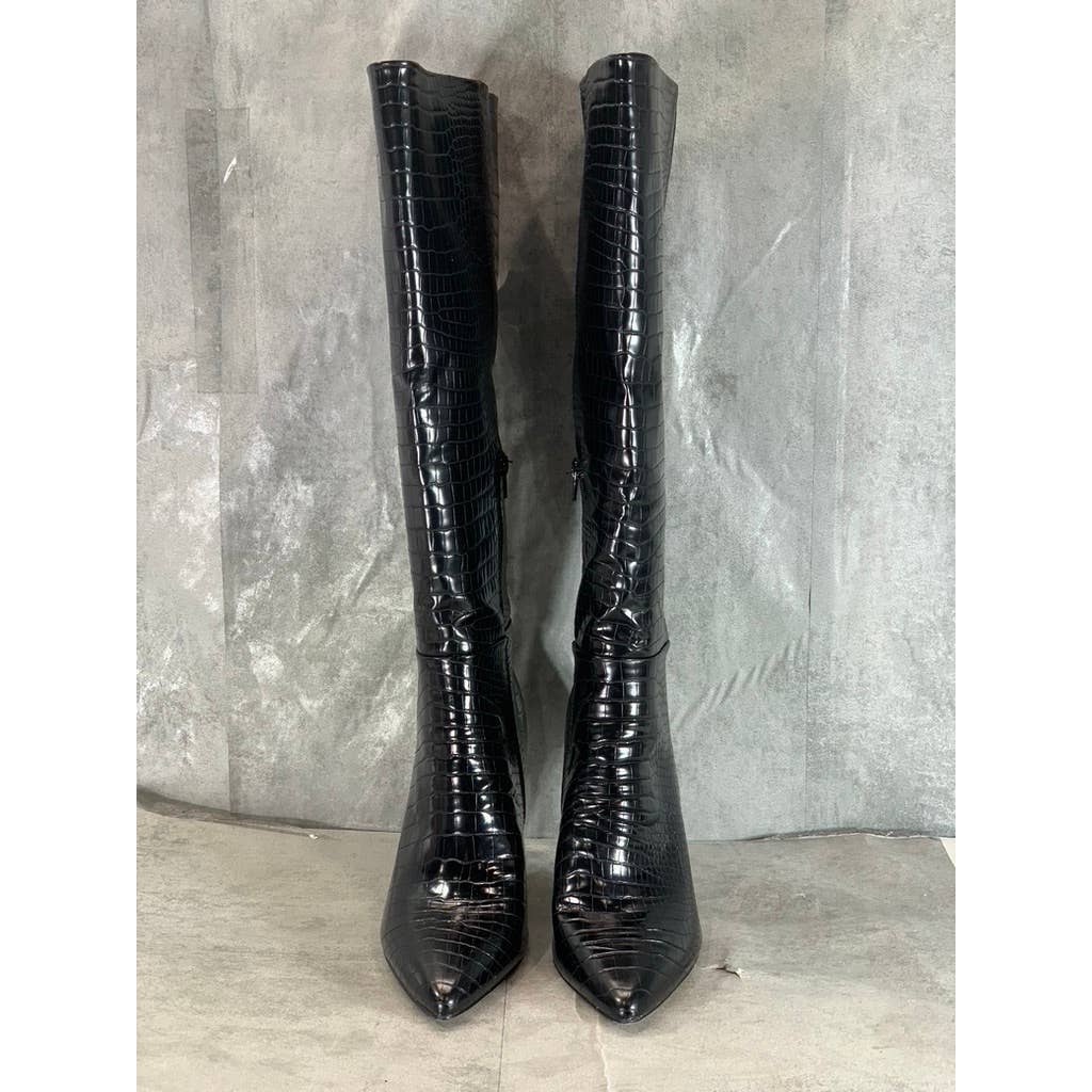 MADDEN GIRL Women's Black Croc Embossed Chantelle Pointed-Toe Dress Boots SZ 11