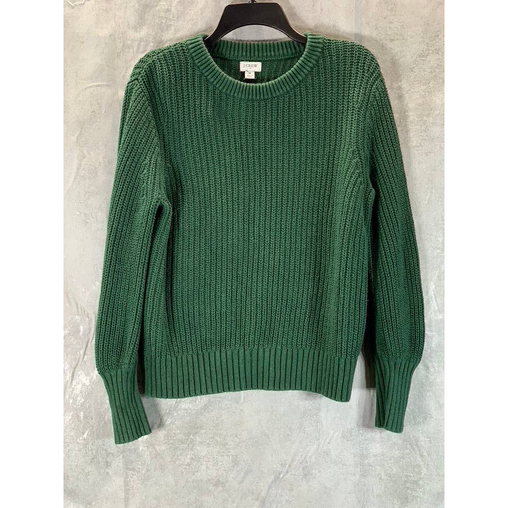 J.CREW Women's Green Crewneck Classic-Fit Dolman-Sleeve Pullover Sweater SZ M
