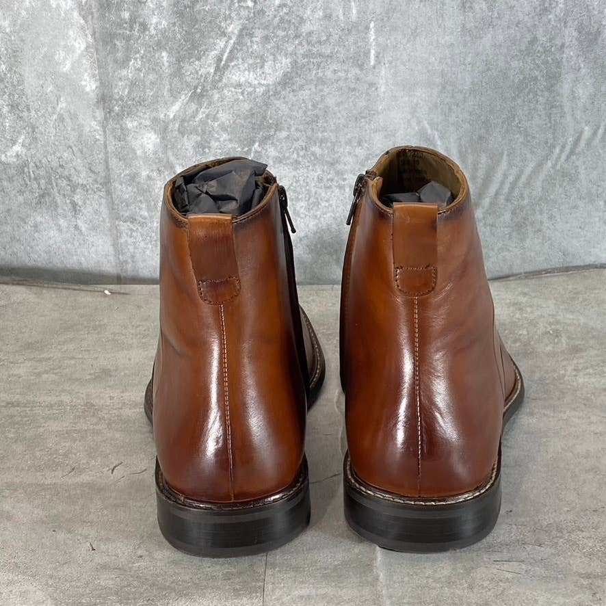THOMAS & VINE Men's Brown Leather Faust Round-Toe Side-Zip Ankle Boots SZ 10