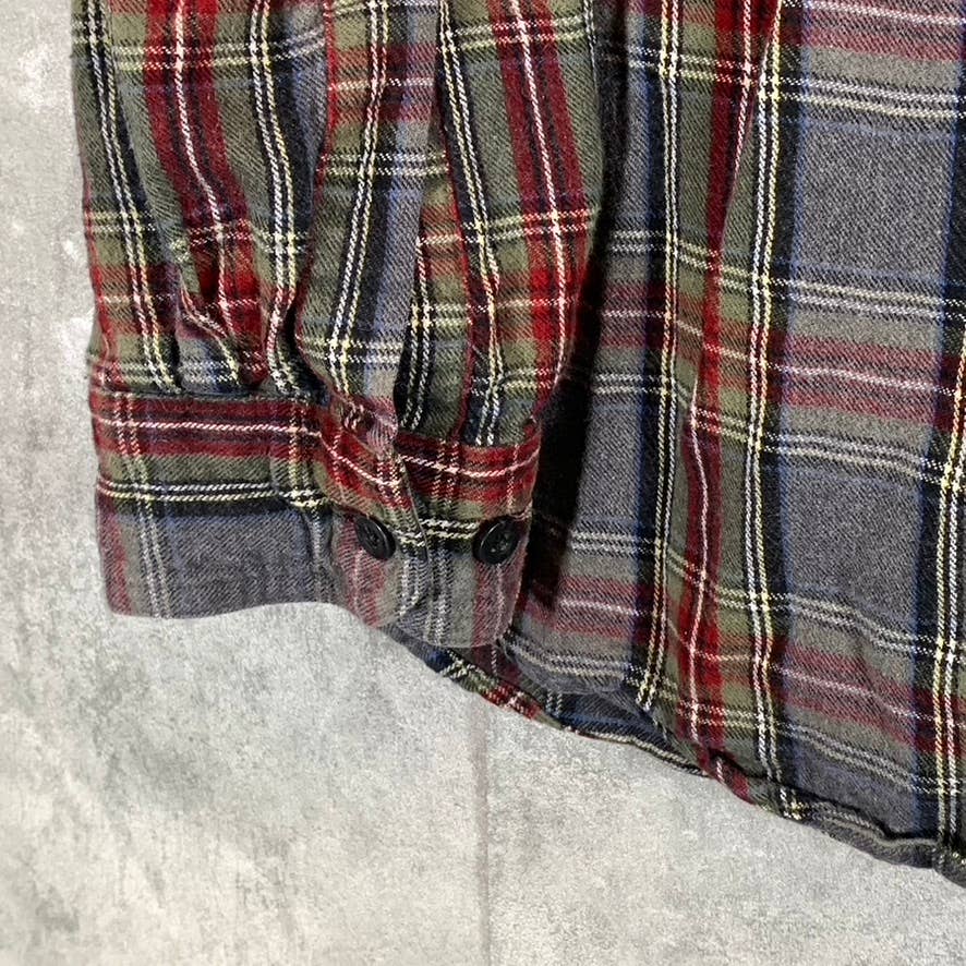 L.L. BEAN Men's Grey Stewart Scotch Plaid Traditional-Fit Flannel Shirt SZ XL