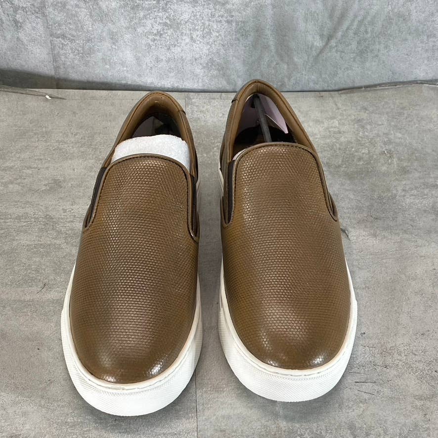 THOMAS & VINE Men's Brown Leather Conley Slip-On Sneakers SZ 9.5