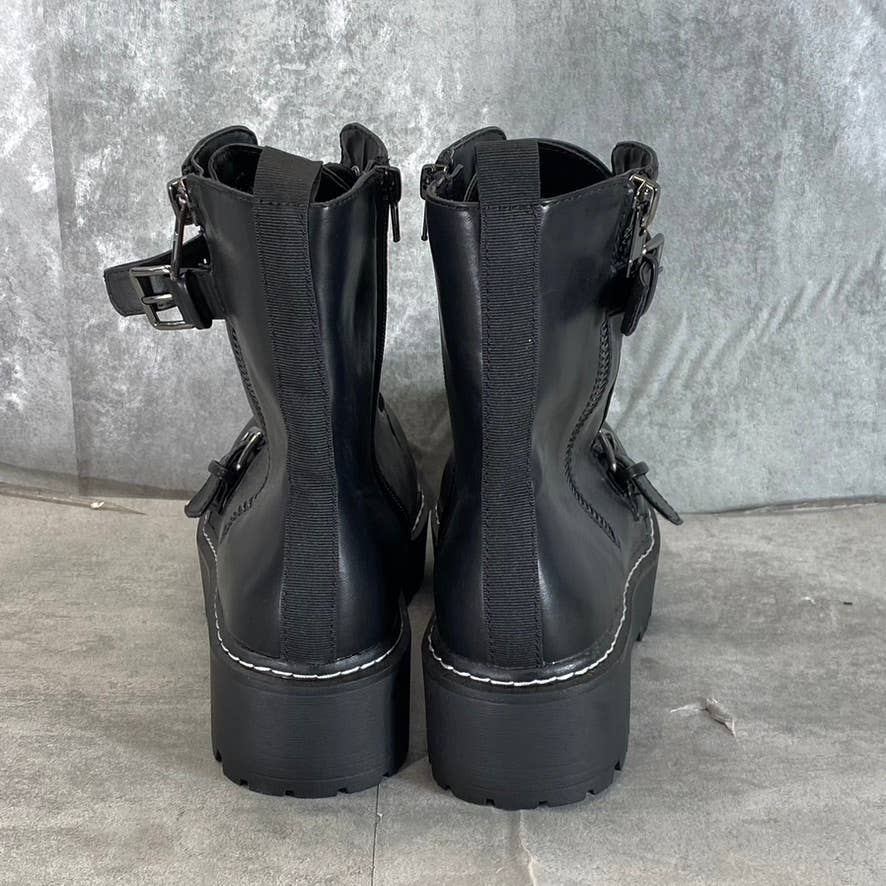WILD PAIR Women's Black Faux-Leather Arriele Lug-Sole Platform Boots SZ 9.5