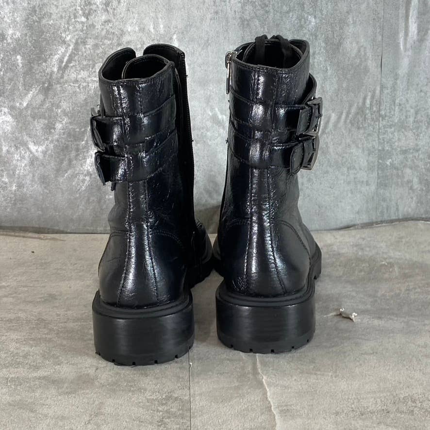 VINCE CAMUTO Women's Black Fawdry Lace-Up Double-Buckle Combat Boots SZ 9.5