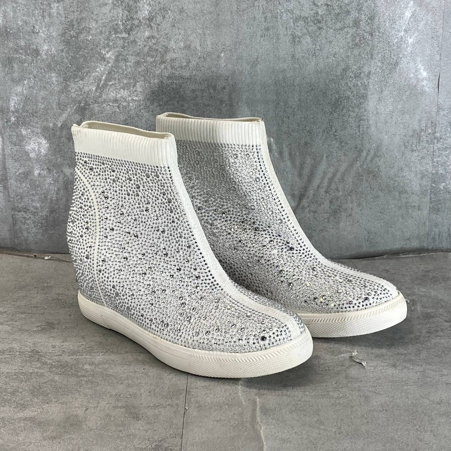 INC INTERNATIONAL Women's White Rhinestone Deena Pull-On Wedge Sneakers SZ 7