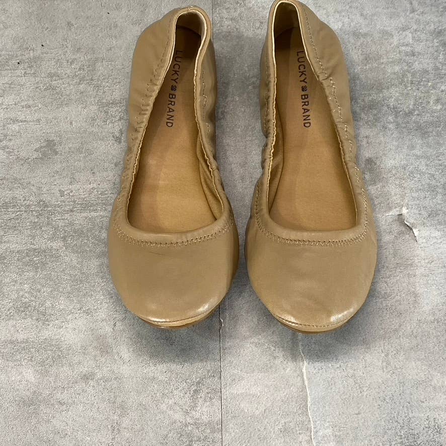 LUCKY BRAND Women's Light Cognac Leather Emmie Ballet Slip-On Flats SZ 8