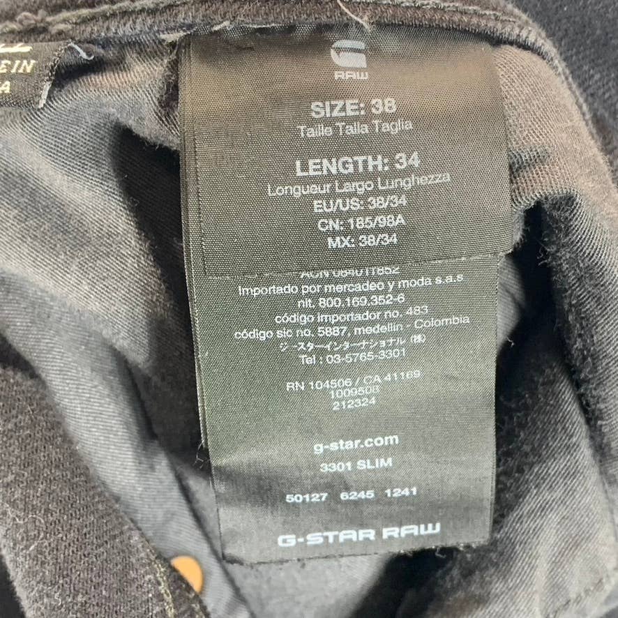G-STAR RAW Men's Black 3301 Slim-Fit Jeans SZ 38X34