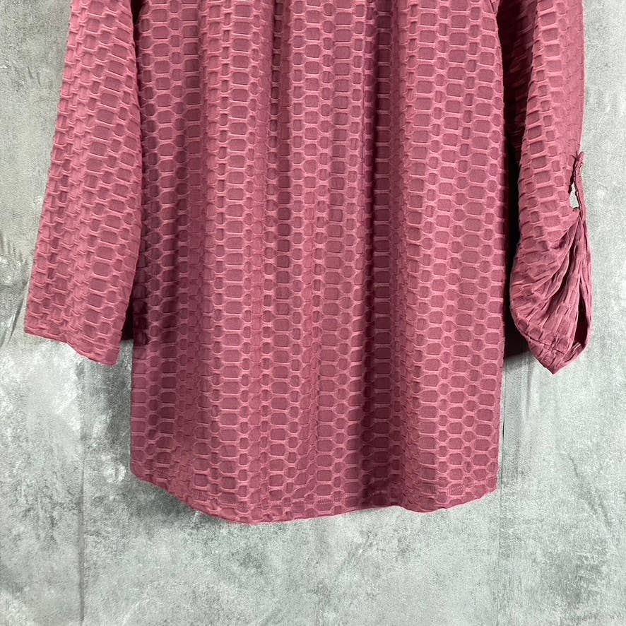 NY COLLECTION Women's Mauve Honeycomb Half-Zip 3/4 Sleeve Henley Top SZ L