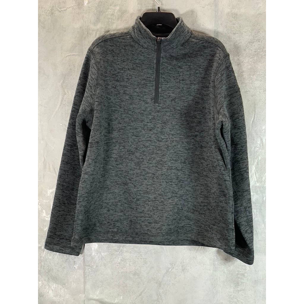 LANDS' END Men's Charcoal Heather Quarter-Zip Fleece Pullover Sweater SZ L