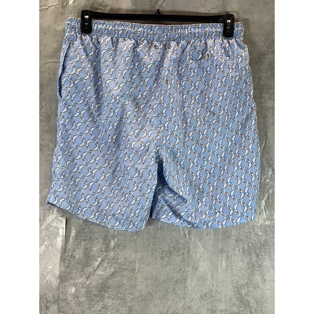 LANDS' END Men's Light Blue Bird Print Drawstring Pull-On Swim Trunks SZ XL