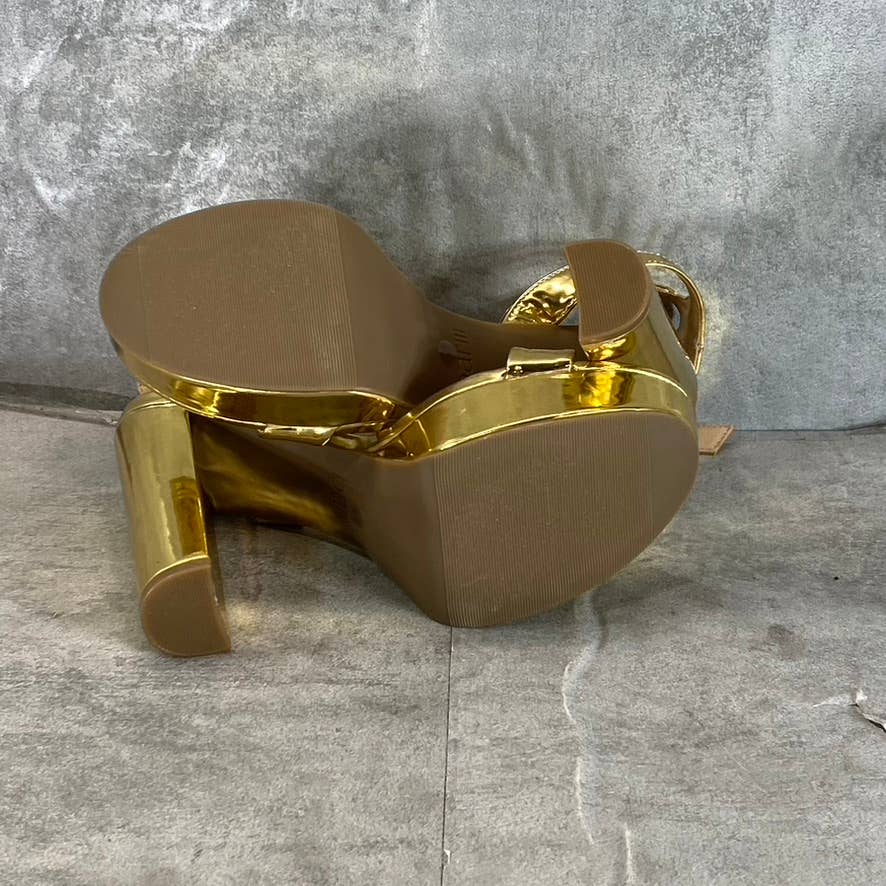 BAR III Women's Gold Patent Ivy Ankle-Strap Platform Stiletto Sandals SZ 5.5
