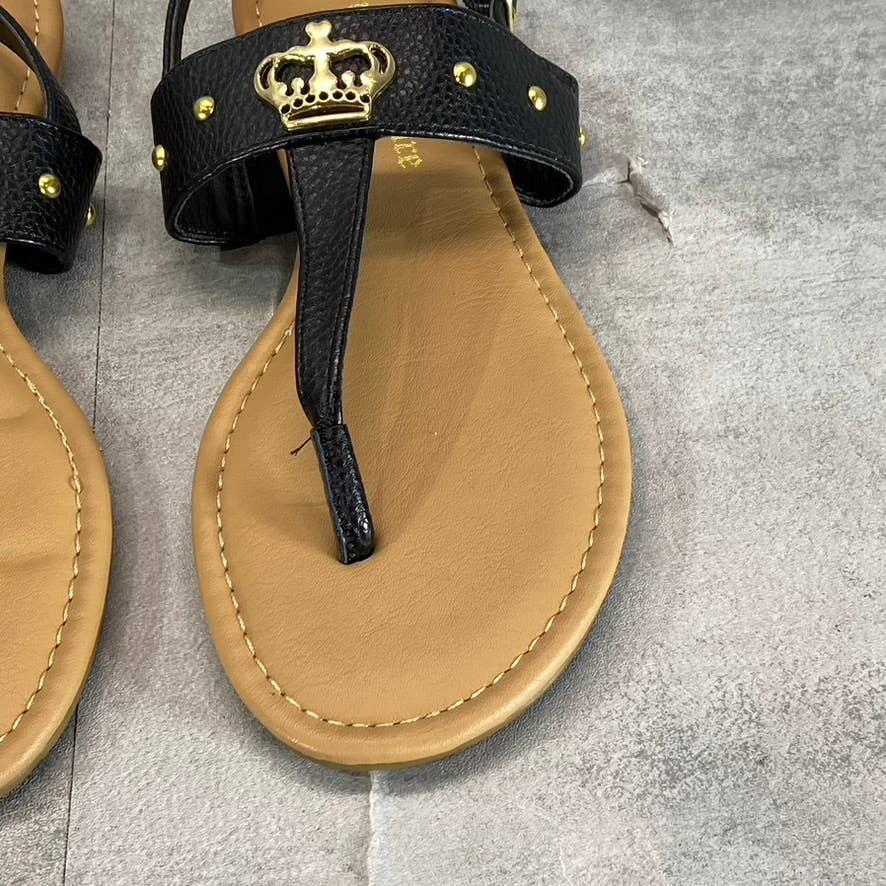 JUICY COUTURE Women's Black Faux-Leather Zing Ankle-Strap Thong Sandals SZ 6.5