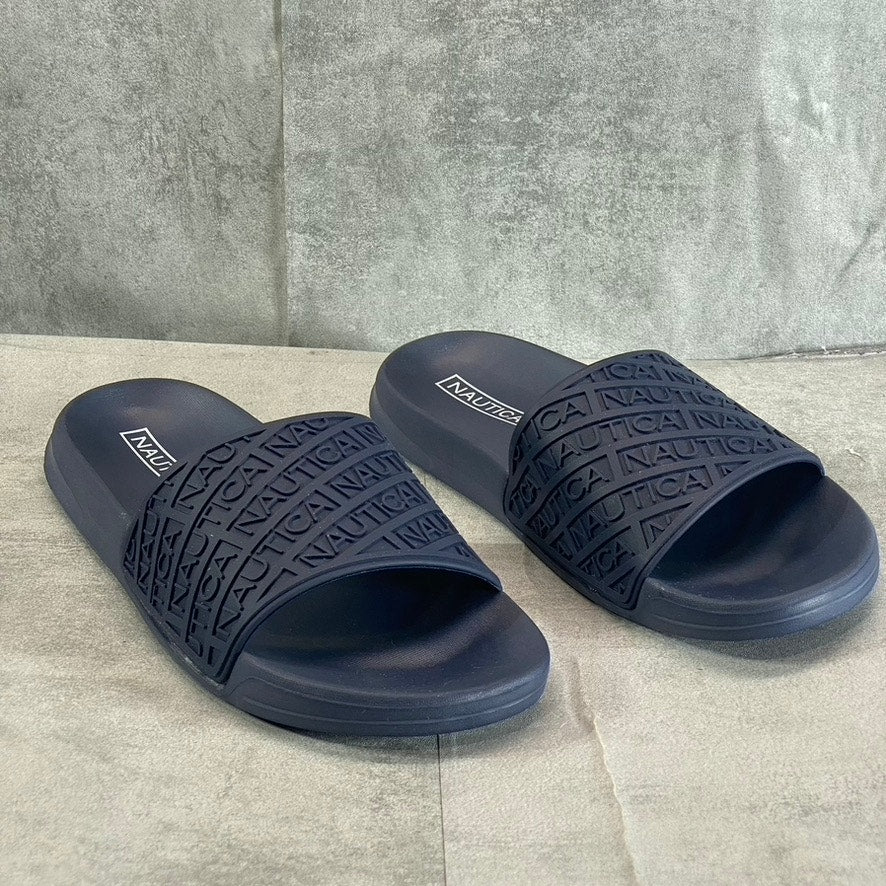 NAUTICA Women's Navy Cardamon Logo Embossed Round-Toe Slide Sandals SZ 10