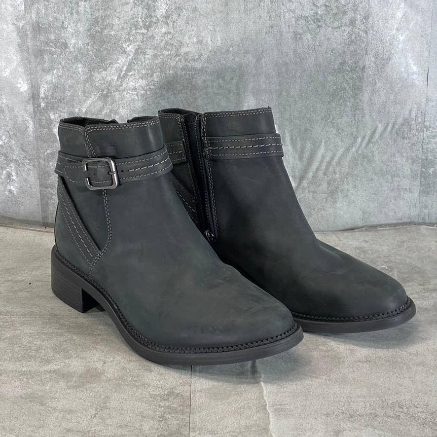 CLARKS Collection Women's Dark Grey Leather Maye Strap Ankle Boots SZ 10