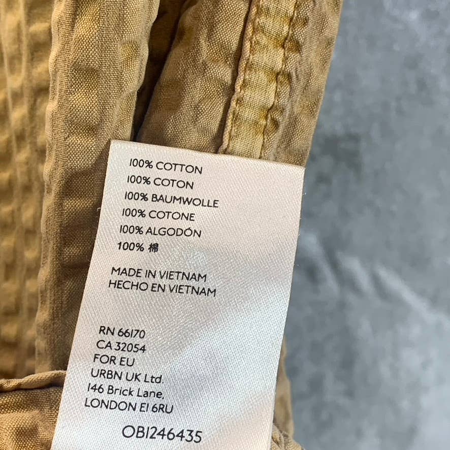 URBAN OUTFITTERS Men's Tan Textured Button-Up Short-Sleeve Shirt SZ S