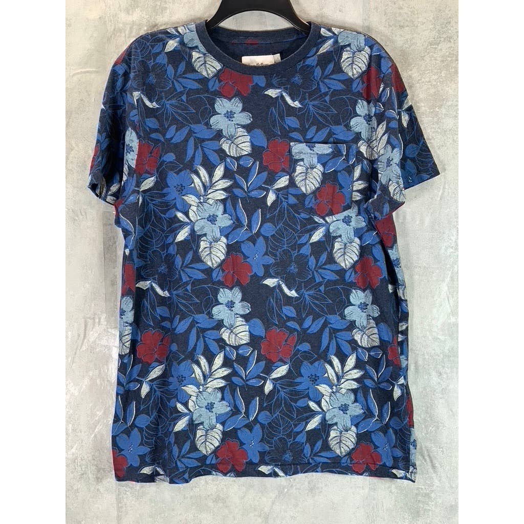 GOODFELLOW & CO Men's Navy Floral Standard-Fit Crewneck Patch Pocket T-Shirt SZL