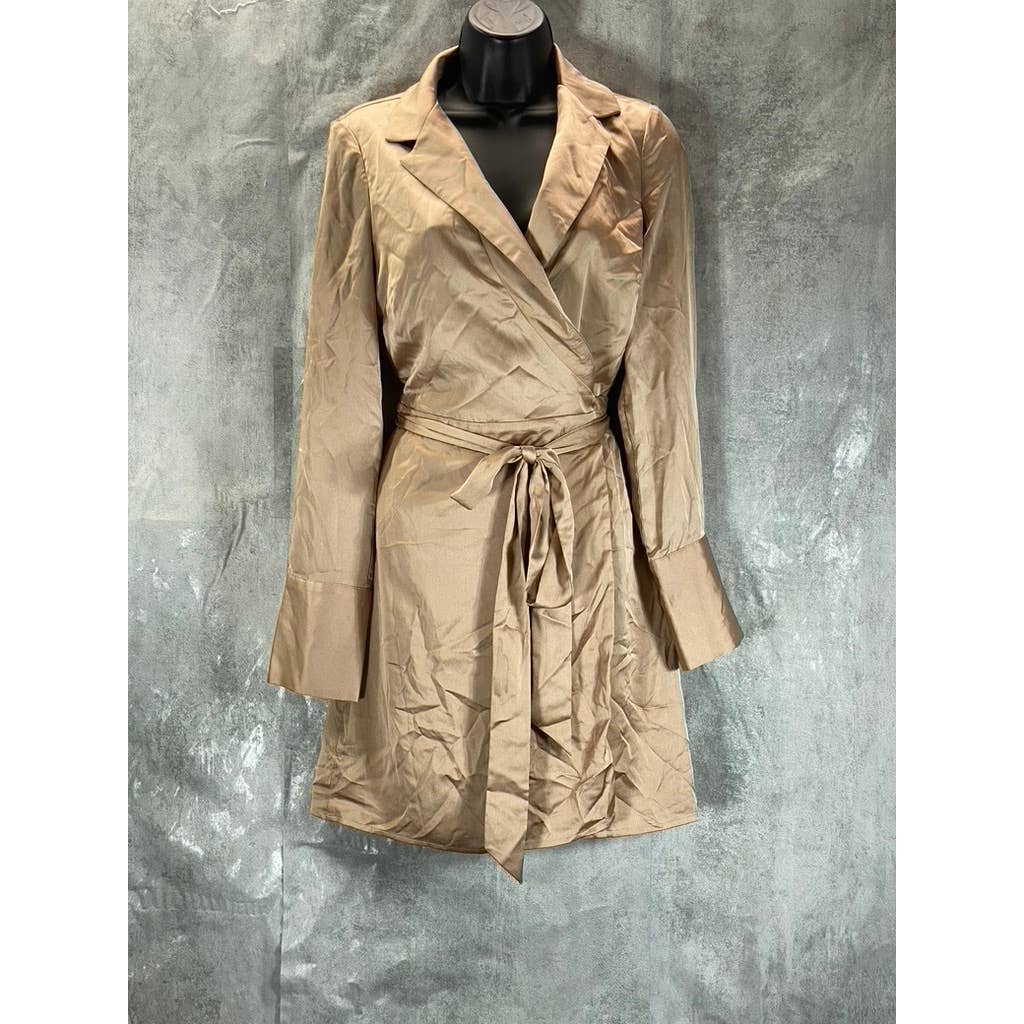 GUESS Women's Light Rum Eco Eden Collared Long-Sleeve Wrap Mini Dress SZ S