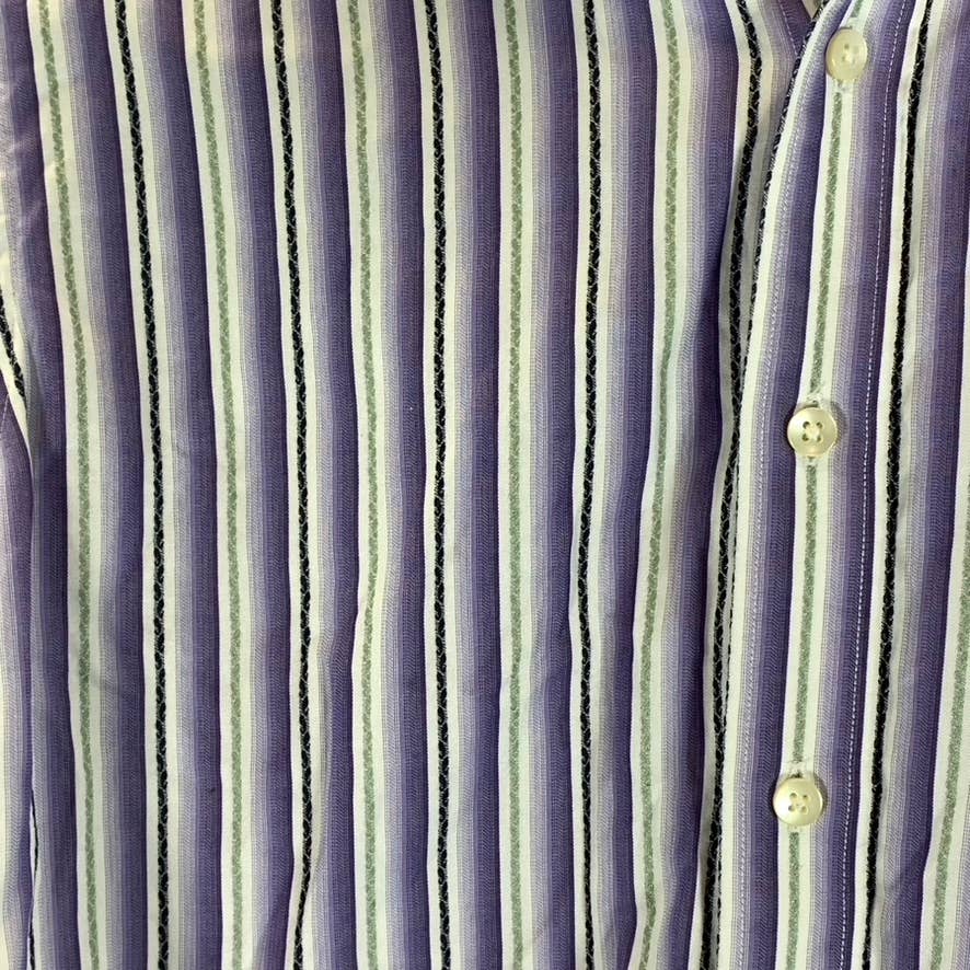 THOMAS DEAN Boy's Purple/White Multi Stripe Button-Down Shirt SZ 8(S)