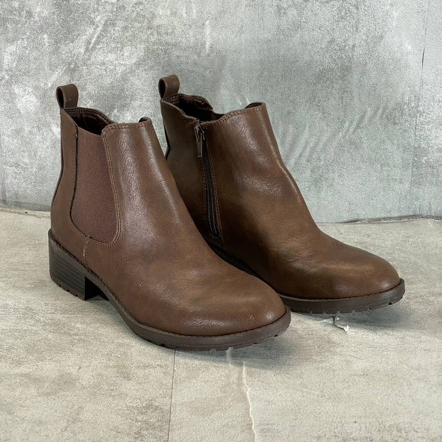 STYLE & CO Women's Brown Smooth Gladyy Side-Zip Block-Heel Ankle Boots SZ 6.5
